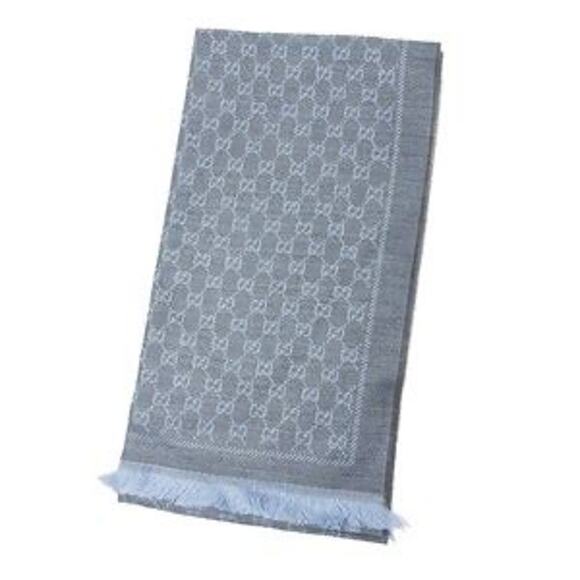 Gucci Stencil Monogram GG Logo 2 Tone Scarf Square blue 48x180 - Picture 5 of 8